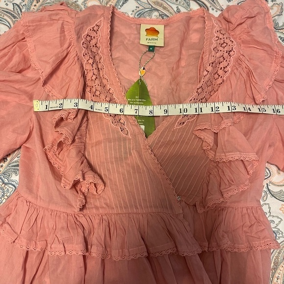Farm Rio Anthropologie Blush Pink Wrap Blouse Top Size Medium - Picture 11 of 11